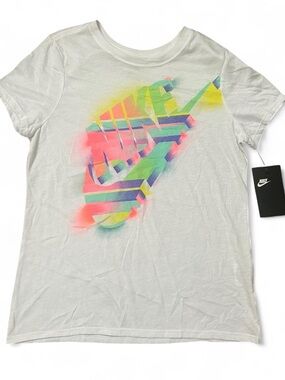 Nike White Tee with Neon 3D Swoosh Graphic